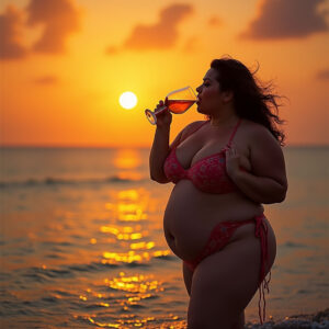 A BBW sipping a cocktail on the beach